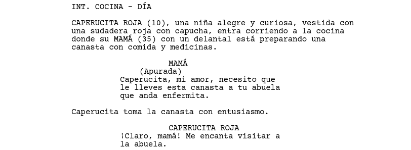 Un fragmento de guion de Caperucita Roja